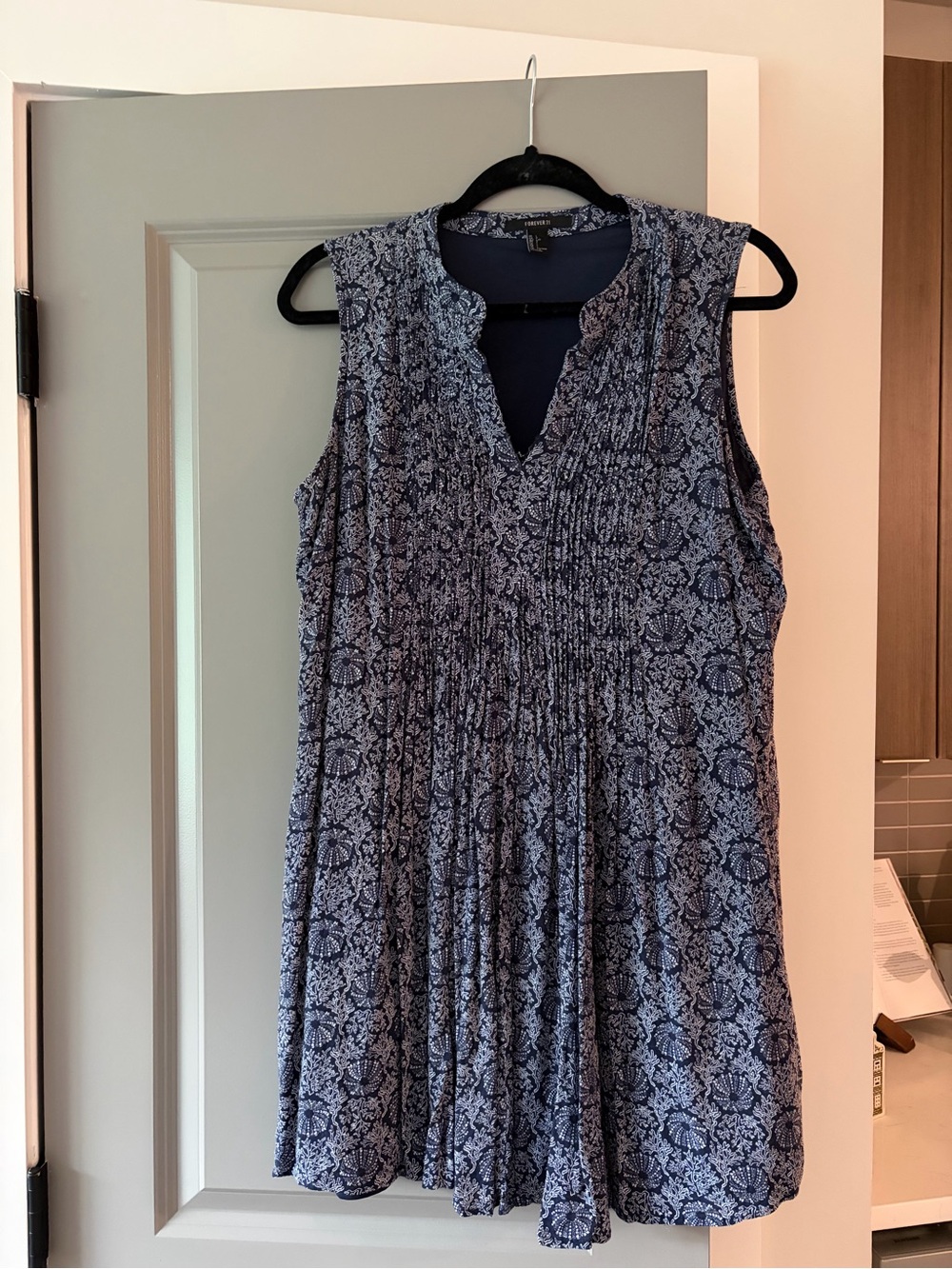 Navy Blue Printed Sleeveless Mini Dress